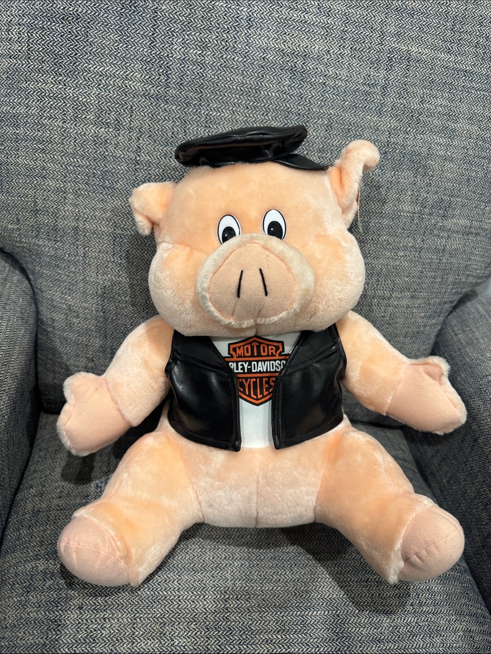 Vintage Harley-Davidson Plush Hog Pig with Black Biker Vest and Cap